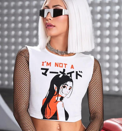 SHEIN X Fishnet Crop Tee